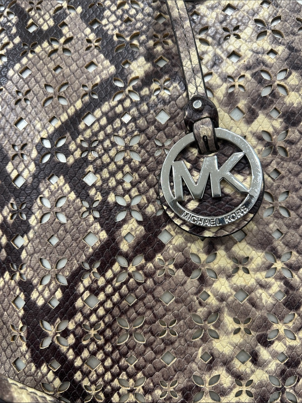 Michael Kors Snake-Print Tote in Brown and Tan 13”X11” - Picture 2 of 12